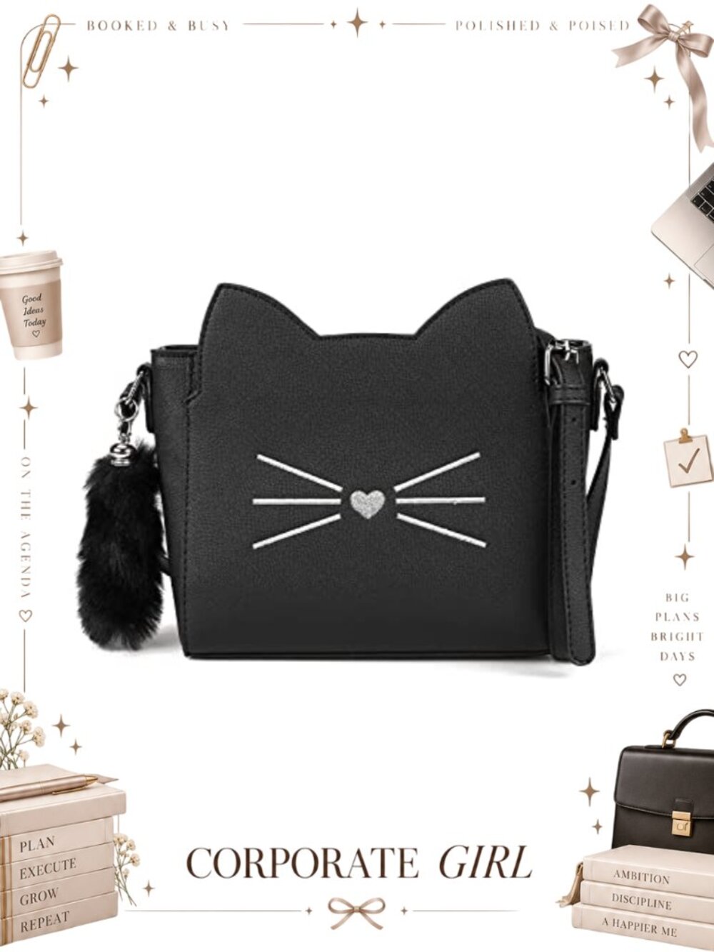 Vegan Leather Cat Crossbody Purse Novelty Gift for Girls